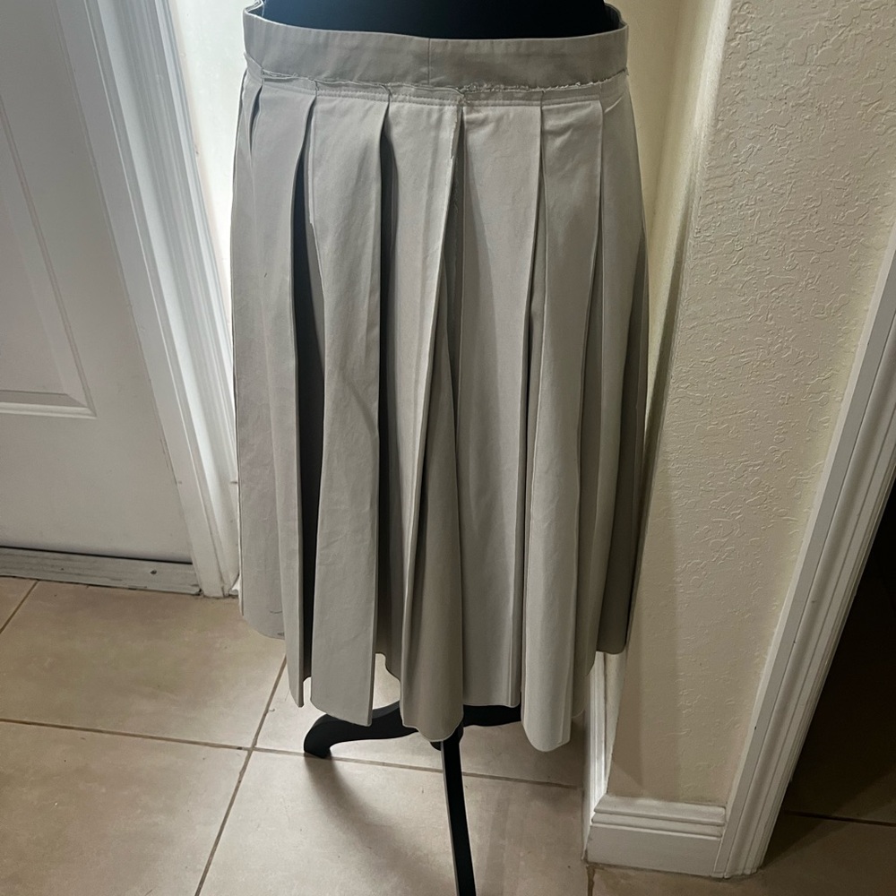NWOT Maria Bonita Gray and White Cotton Pleated Midi Skirt